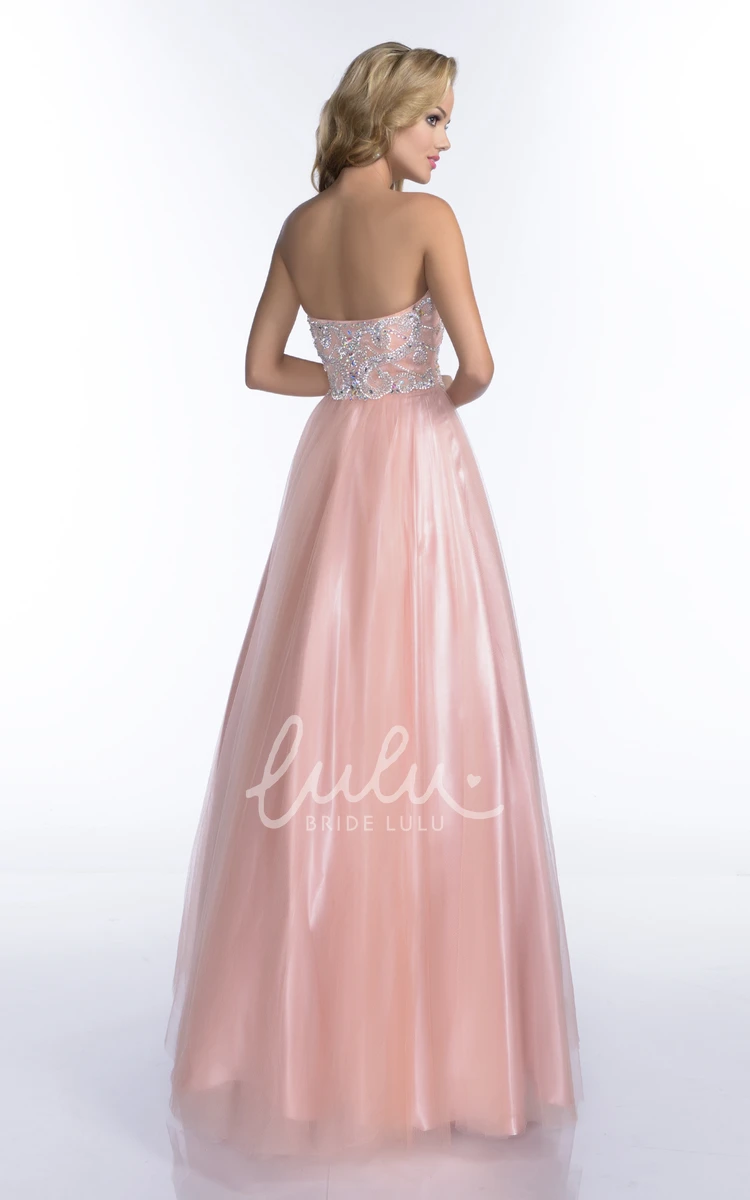 Crystal Detailed A-Line Tulle Formal Dress with Sweetheart Neckline