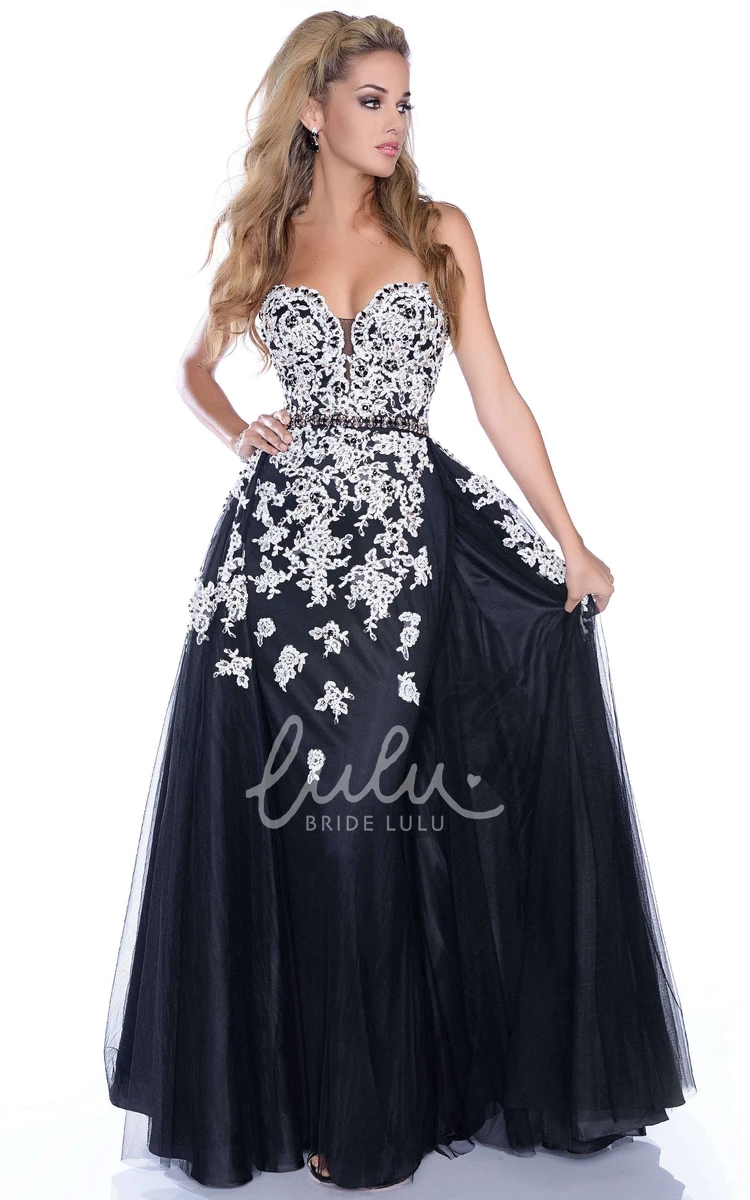 A-Line Tulle Prom Dress with Sweetheart Neckline and Jeweled Waistband