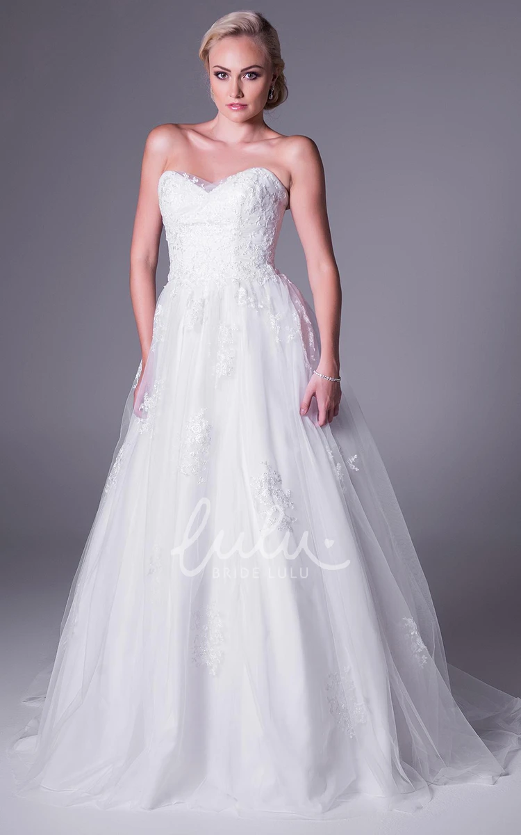 Long Tulle A-Line Wedding Dress with V-Back and Sweetheart Neckline