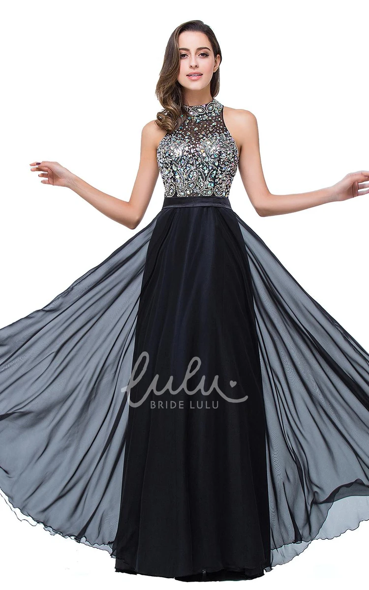 High Neck Crystals A-line Prom Dress with Zipper Elegant and Unique