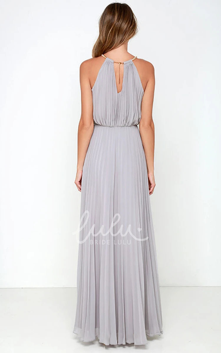 Pleated Chiffon Dress Long Sleeveless & Charming