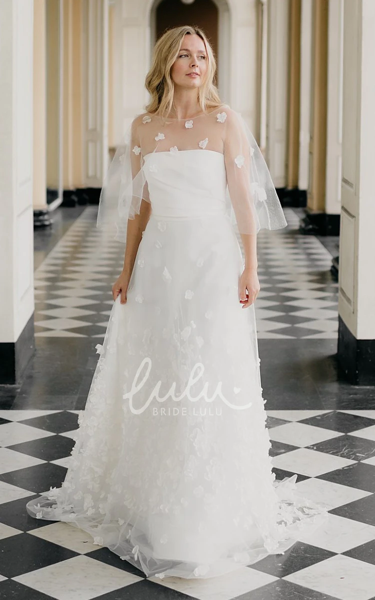 Casual Tulle A-Line Wedding Dress with Appliques and Zipper Back