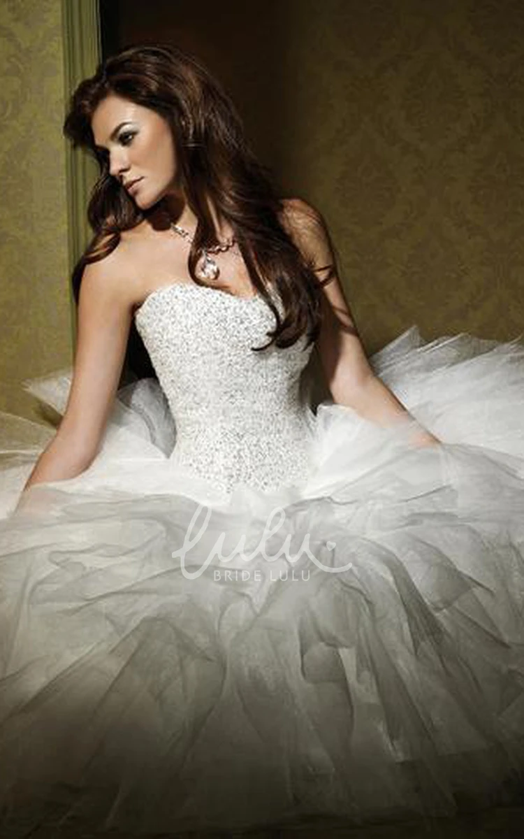 Tulle Wedding Dress with Beading and Court Train Ball Gown Ruffled