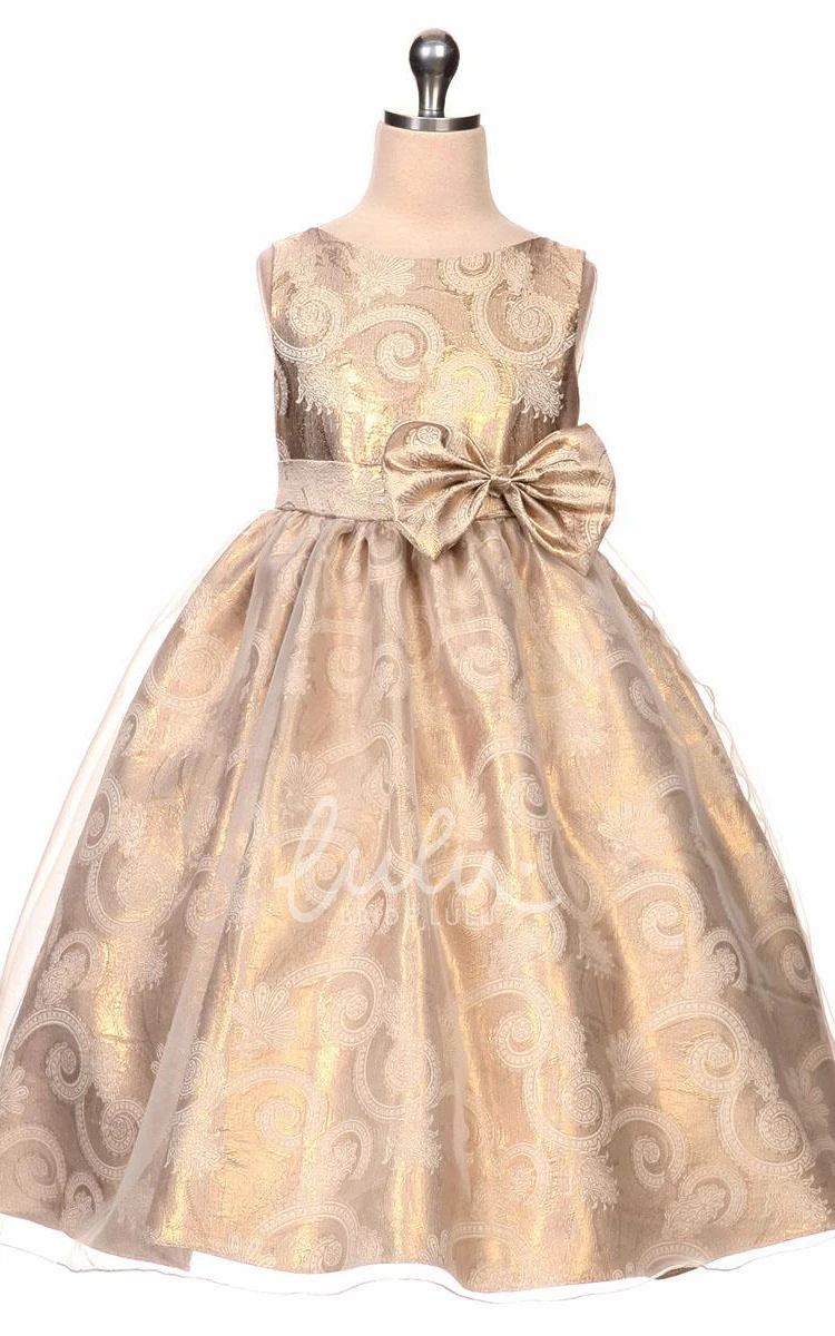 Sequins & Organza Tiered Flower Girl Dress with Bow and Sash Tea-Length