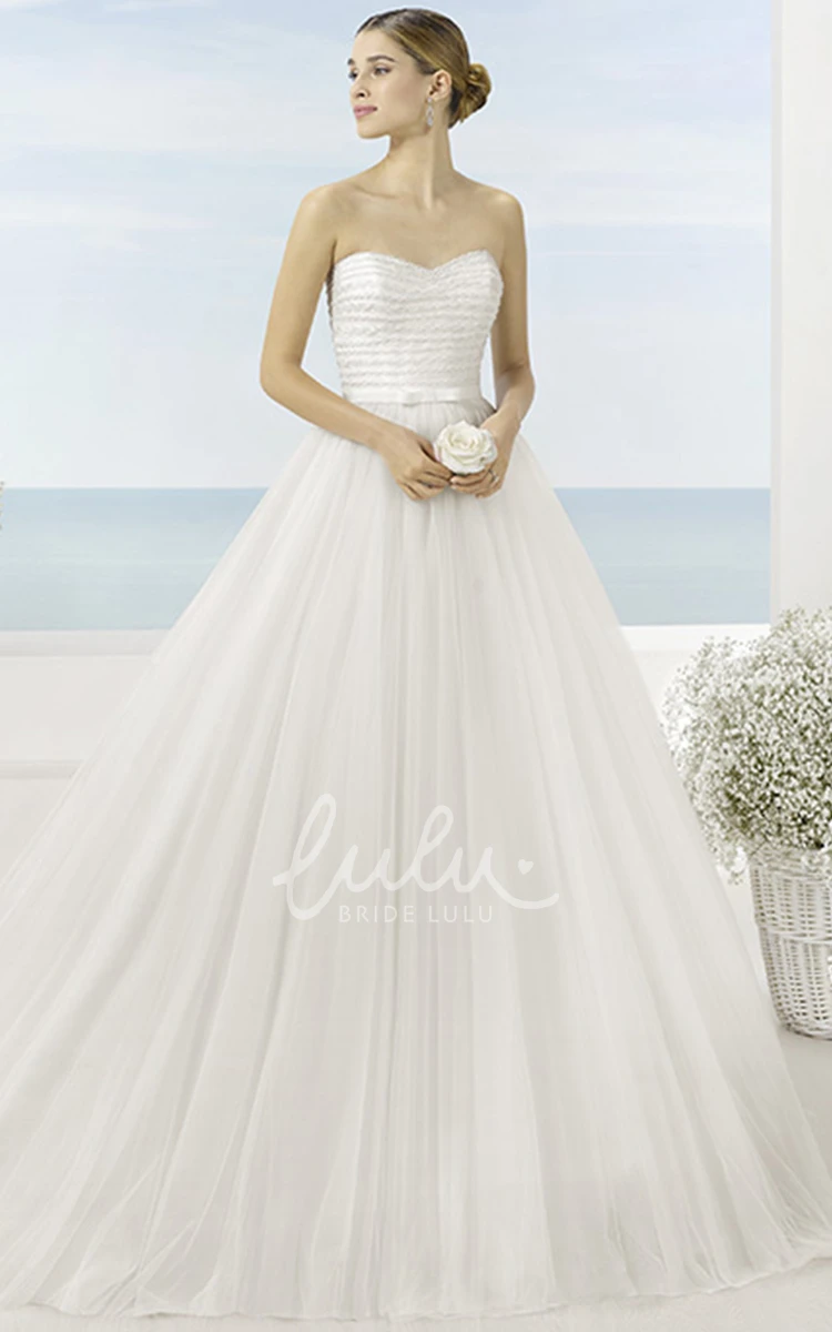 Ball Gown Strapless Tulle Wedding Dress with Beading and Court Train Elegant Bridal Dress