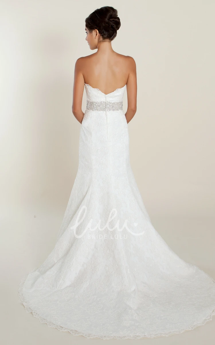 Sweetheart Lace Sheath Wedding Dress with Jewels and V-Back