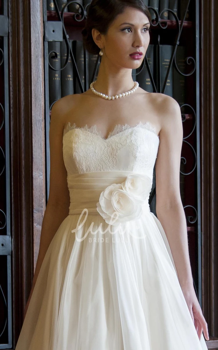 Tulle Satin Sweetheart A-Line Wedding Dress Floor-Length Flower