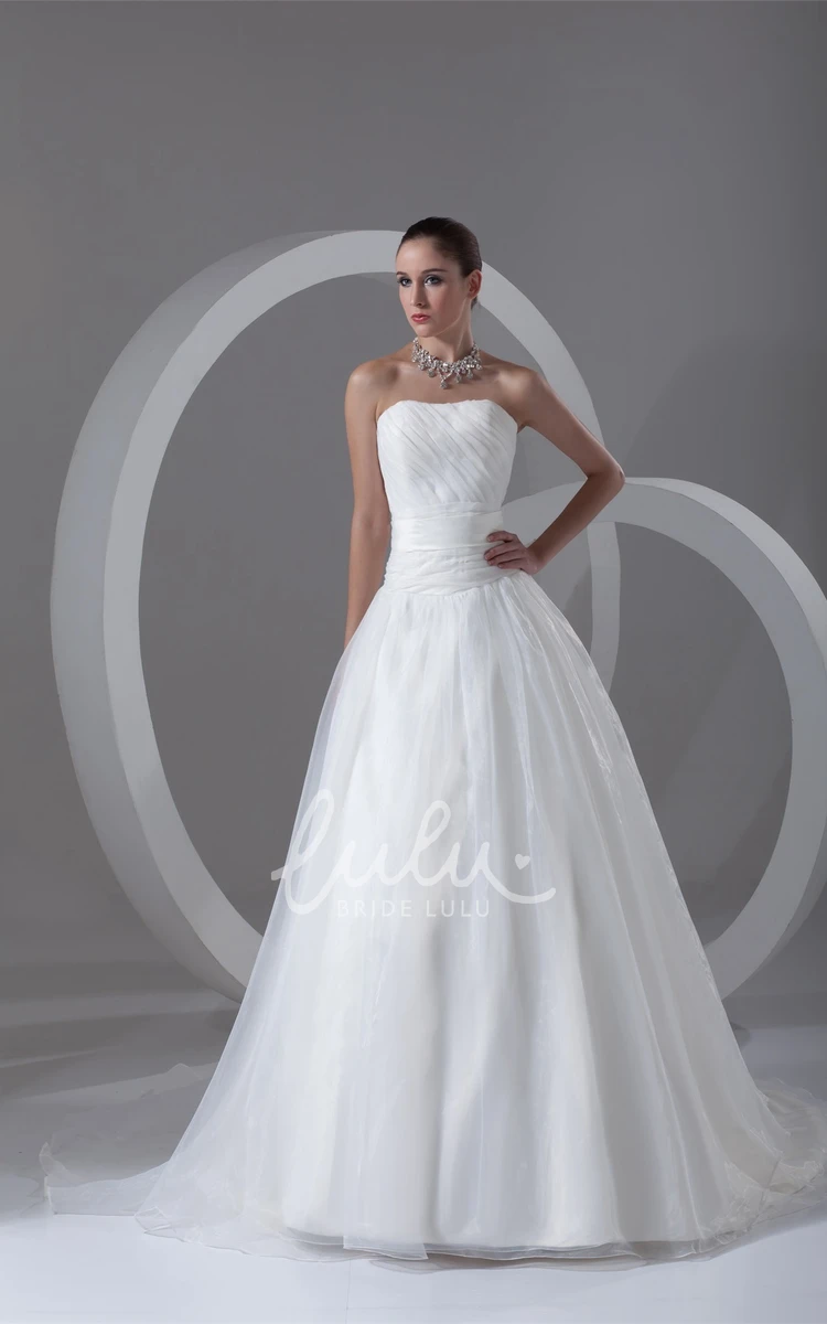 Maxi Strapless A-Line Ruched Wedding Dress with Sweep Train