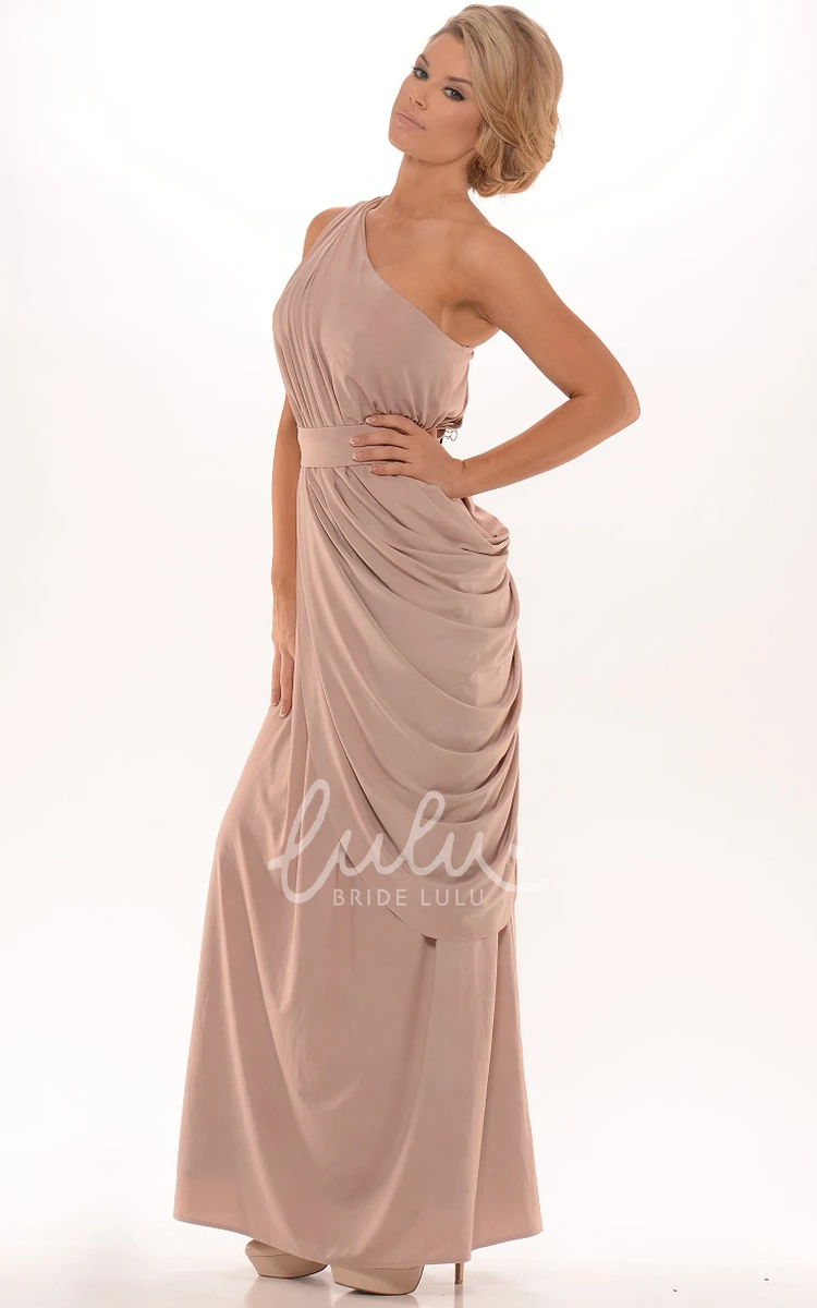 Ruched One-Shoulder Chiffon Prom Dress Floor-Length Pencil Prom Dress