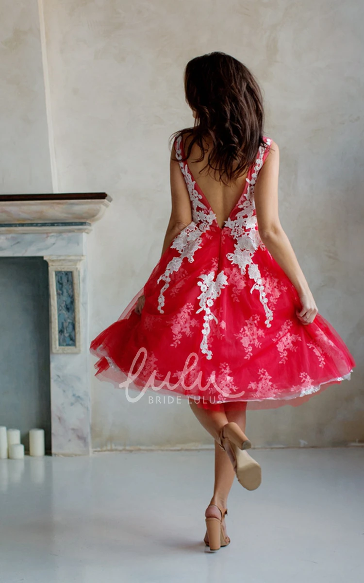 Knee-Length Jewel Lace Dress with Low-V Back