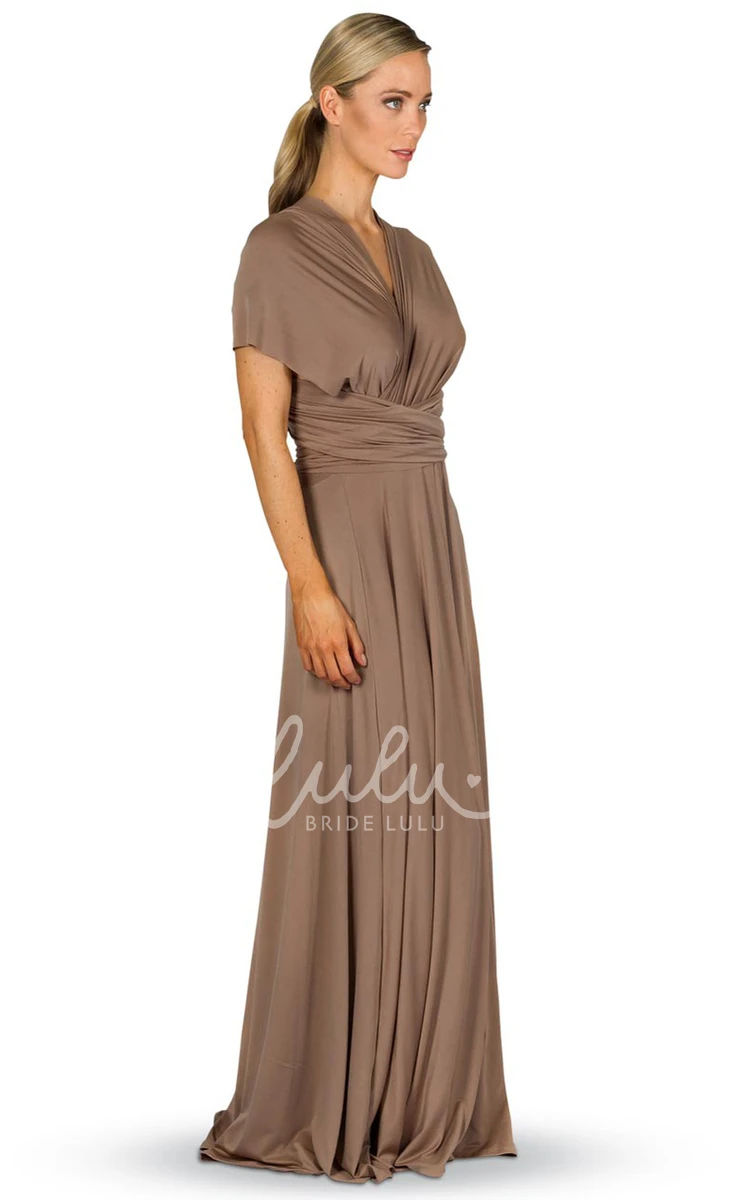 V-Neck Poet Sleeve Chiffon Bridesmaid Dress Ruched and Convertible