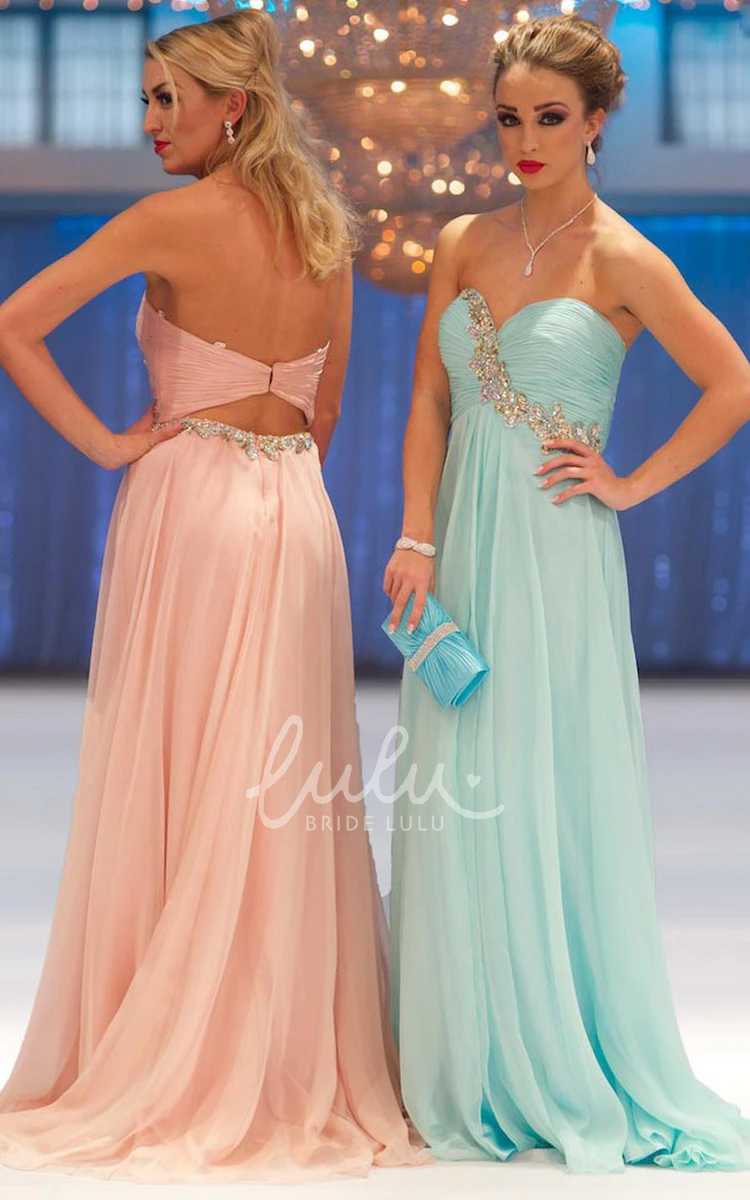 A-Line Empire Sweetheart Ruched Chiffon Prom Dress With Beading And Pleats Elegant Prom Dress