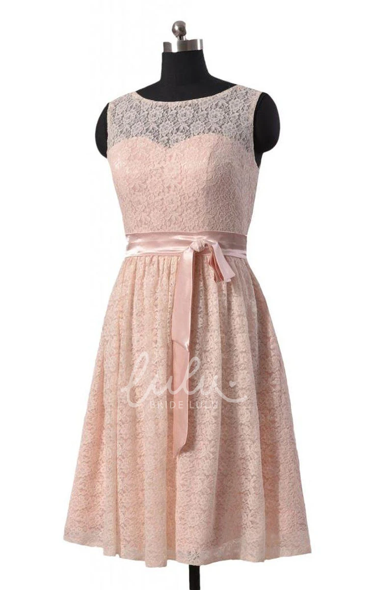 Illusion Neck A-line Short Lace Dress Flowy and Feminine