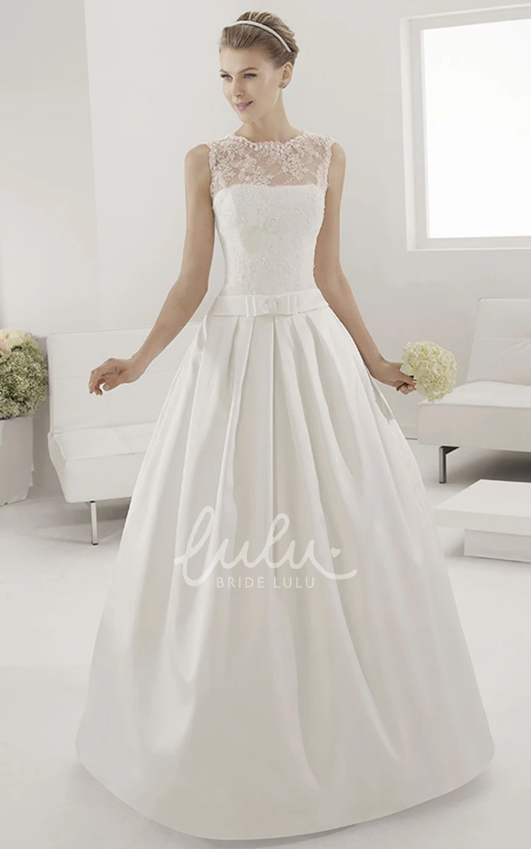 Sleeveless Taffeta Wedding Dress with Illusion Lace Neck and Belt