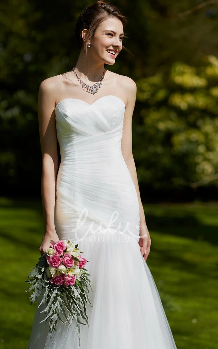 Ruched Tulle Sweetheart Wedding Dress with Brush Train and Lace-Up Back