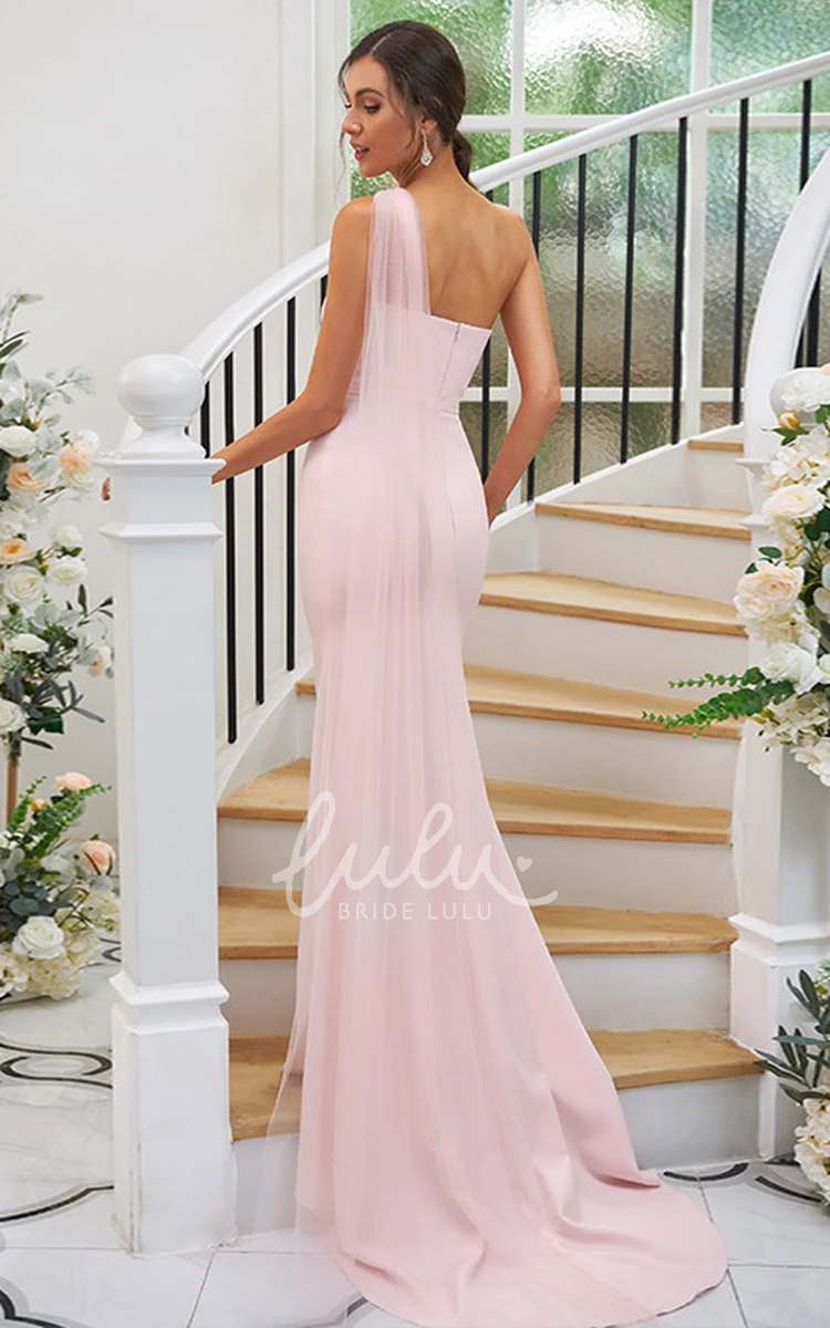 Satin One-Shoulder Unique Sheath Summer Evening Dress with Open Back Elegant and Romantic