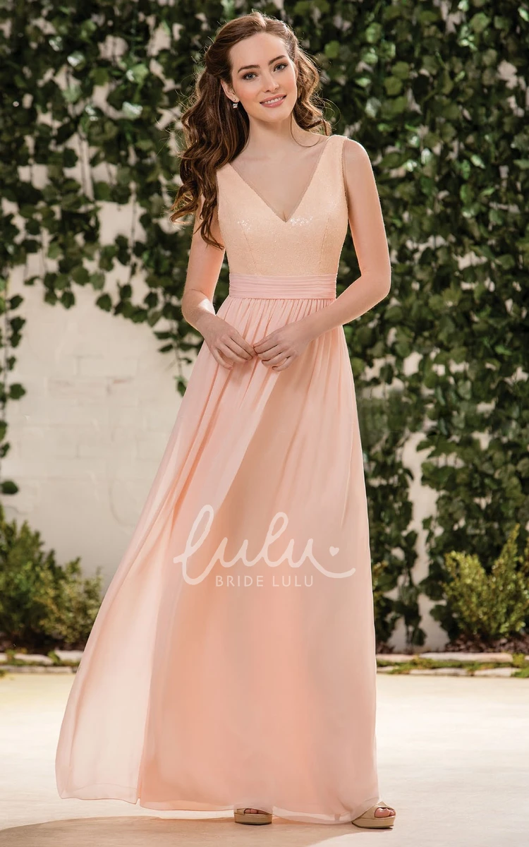 Sequined A-Line Bridesmaid Dress V-Neck Sleeveless