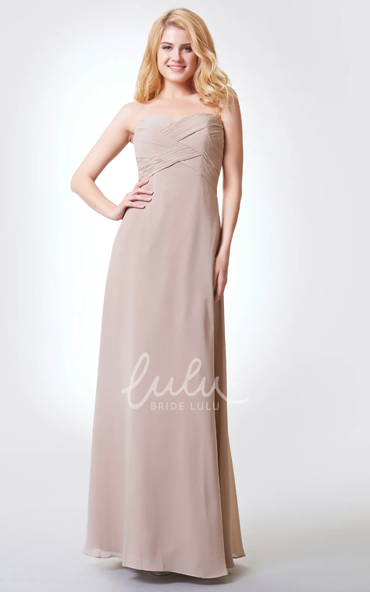 Long Chiffon A-line Dress with Sweetheart Neckline Bandage and Flower for Bridesmaids