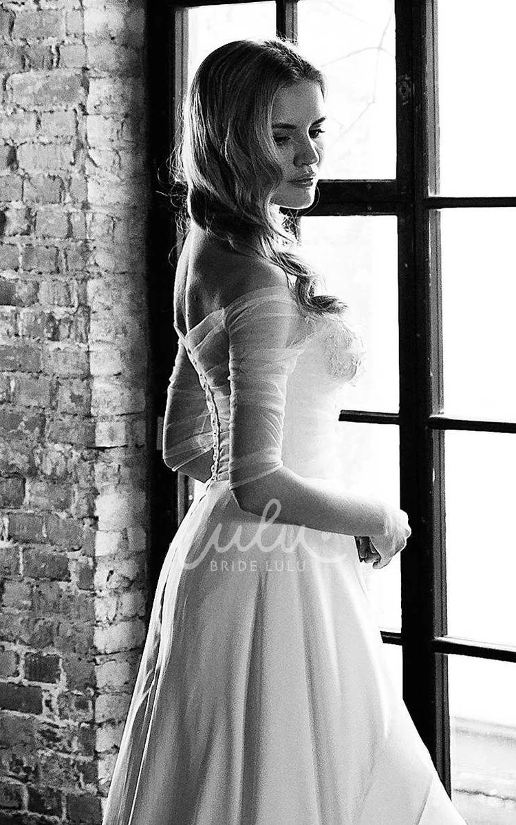 Button Back Wedding Dress with Chiffon Tulle and Lace
