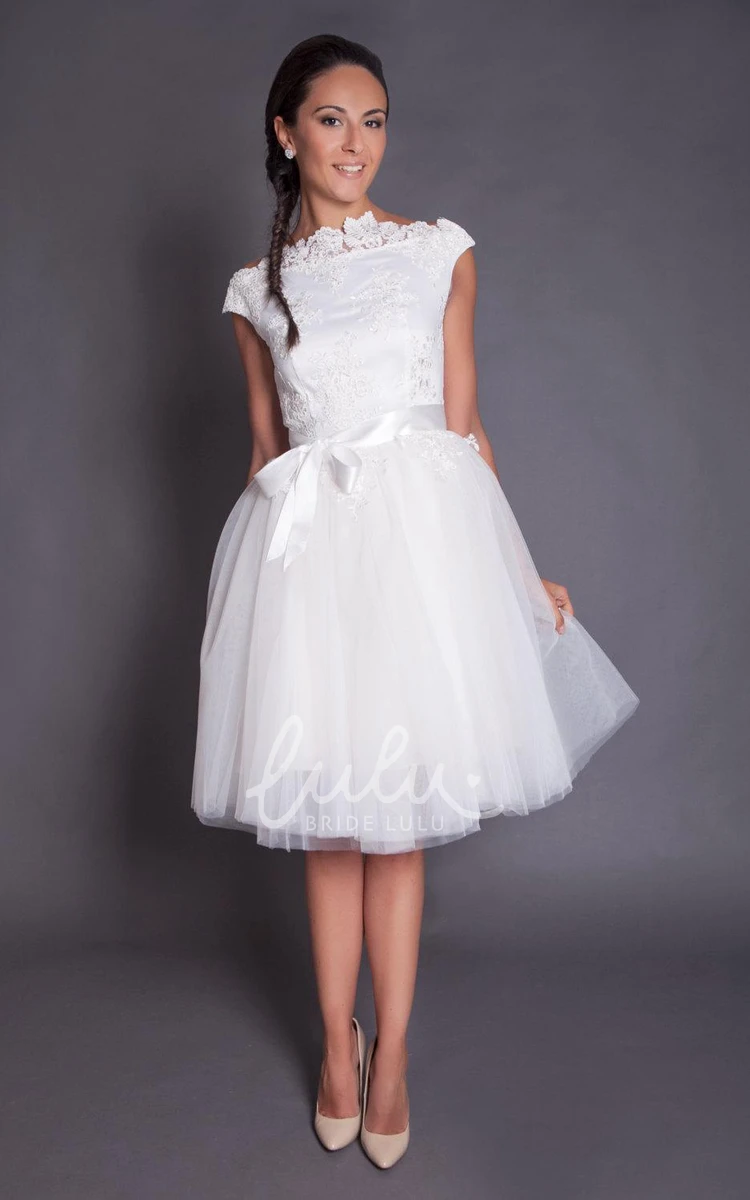 Satin Sash A-Line Knee Length Wedding Dress