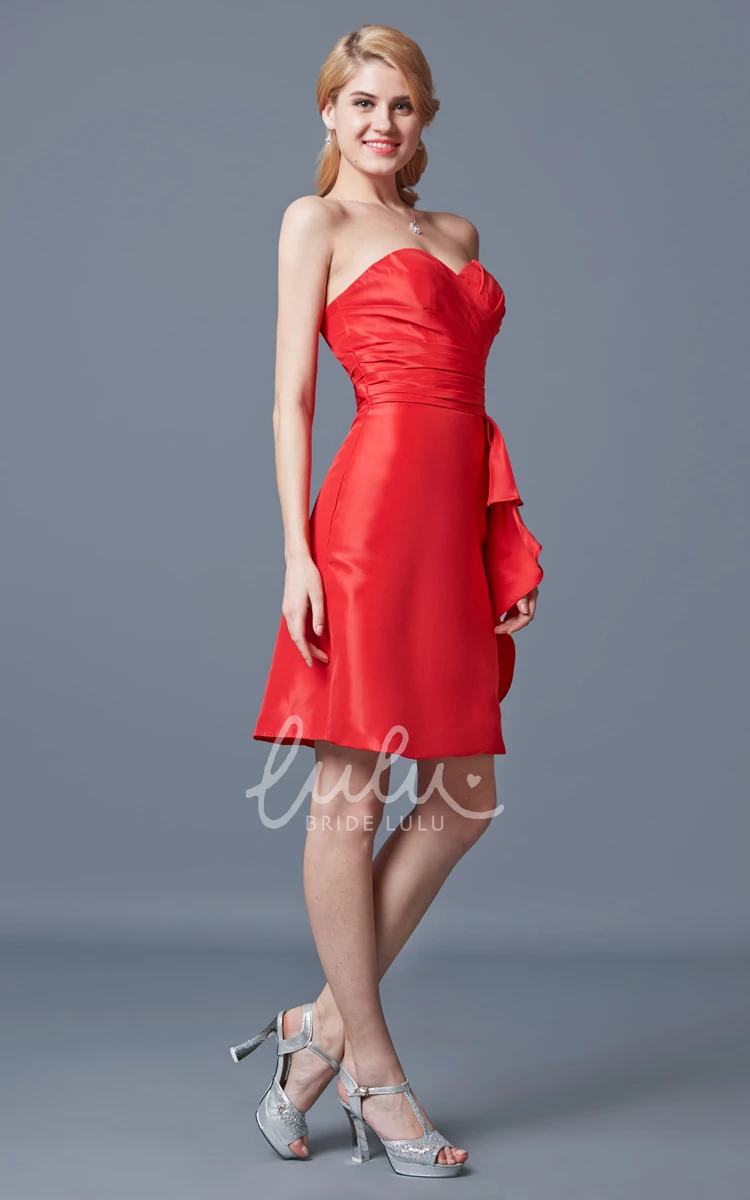 Strapless Sweetheart Satin Bridesmaid Dress With Ruffles Short & Sleeveless