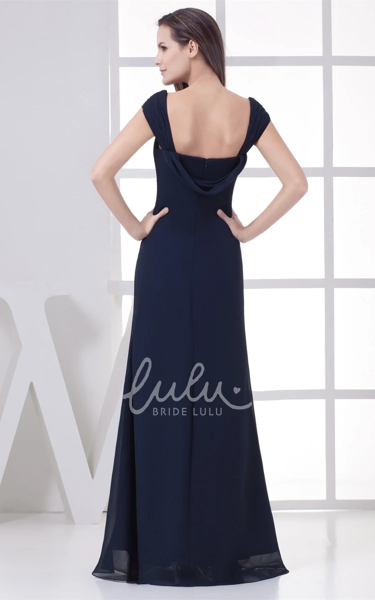 Chiffon Evening Dress with Broach Floor-Length Caped-Sleeve Formal Dress