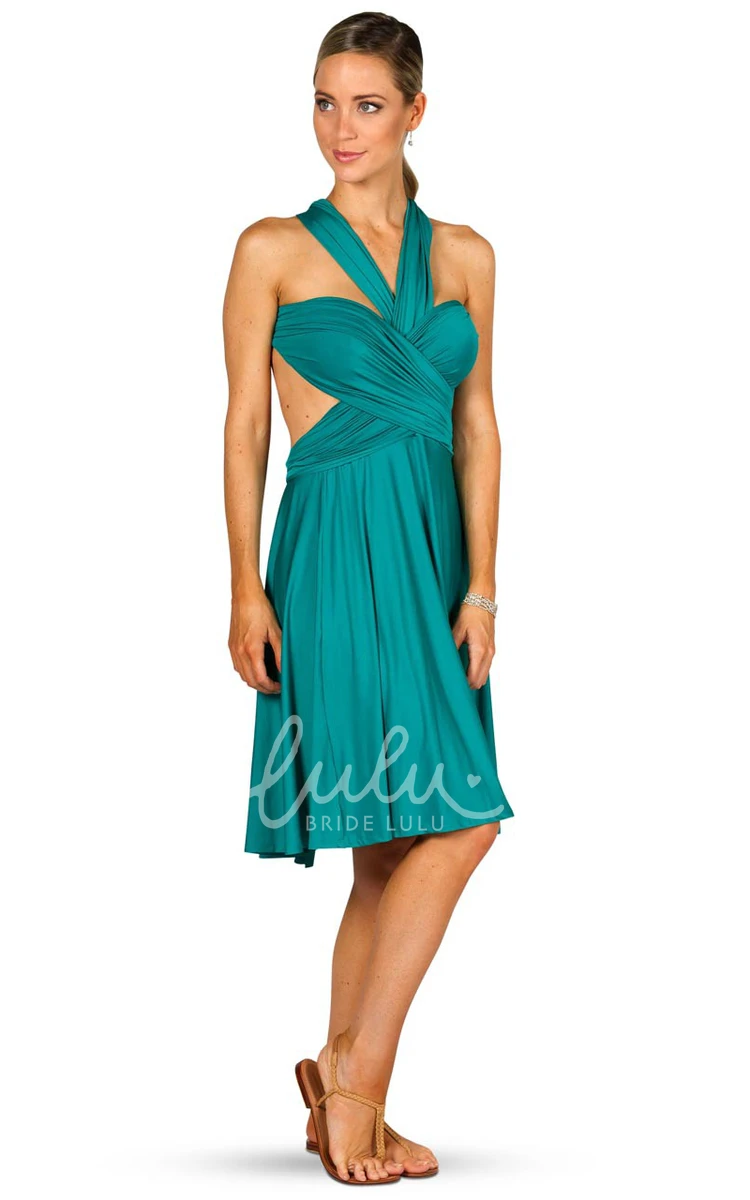 Halter Ruched Midi Jersey Bridesmaid Dress with Straps Convertible