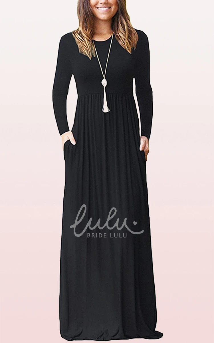 Long Sleeve A-Line Bateau Mother Dress with Pockets Casual Jersey