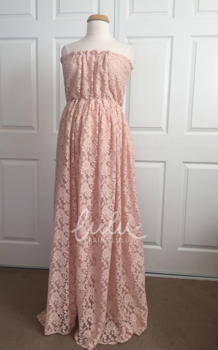 A-line Lace Strapless Sleeveless Maternity Bridesmaid Dress with Ruching