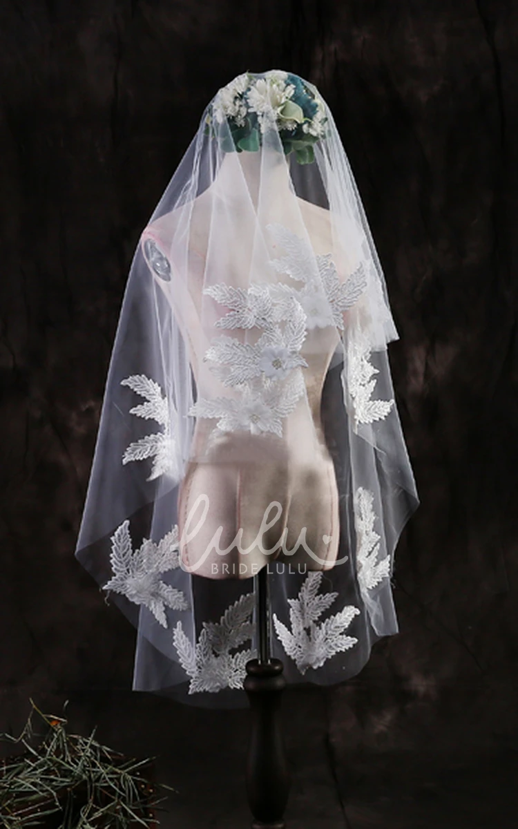 Handmade Flower Lace Applique Wedding Veil for Brides