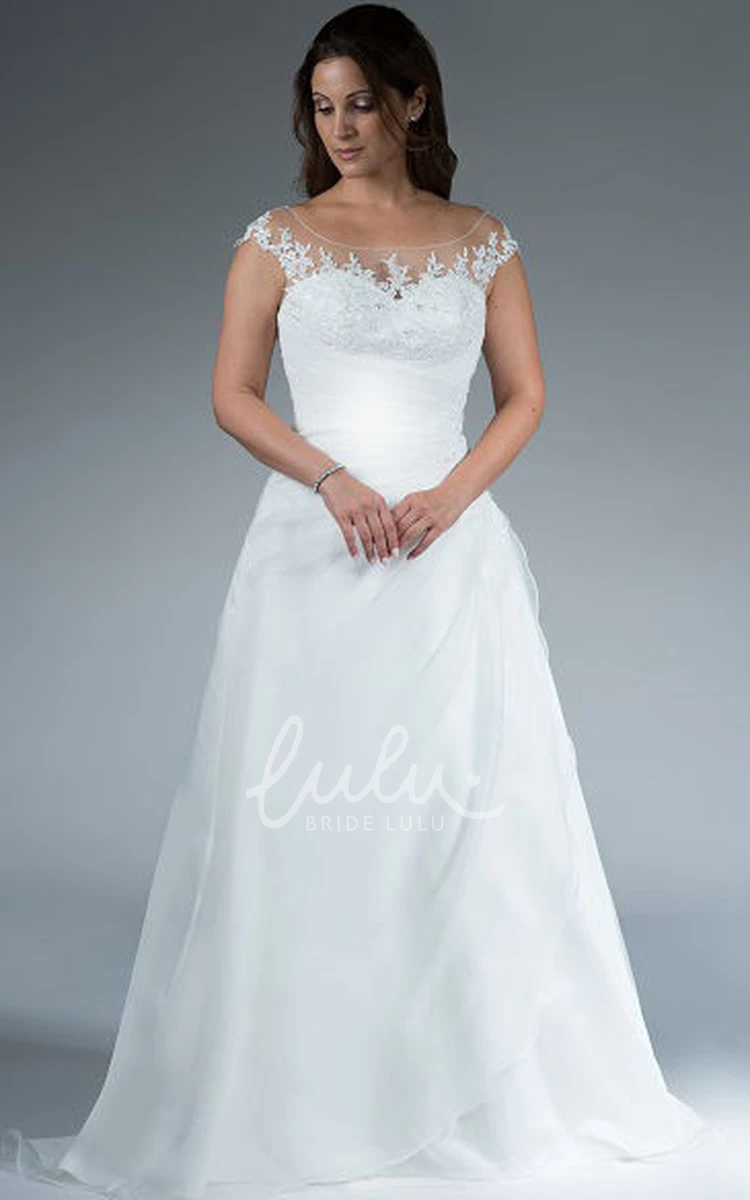 Organza Gown with Appliques and Side Drap Jewel Neckline for Bridesmaids