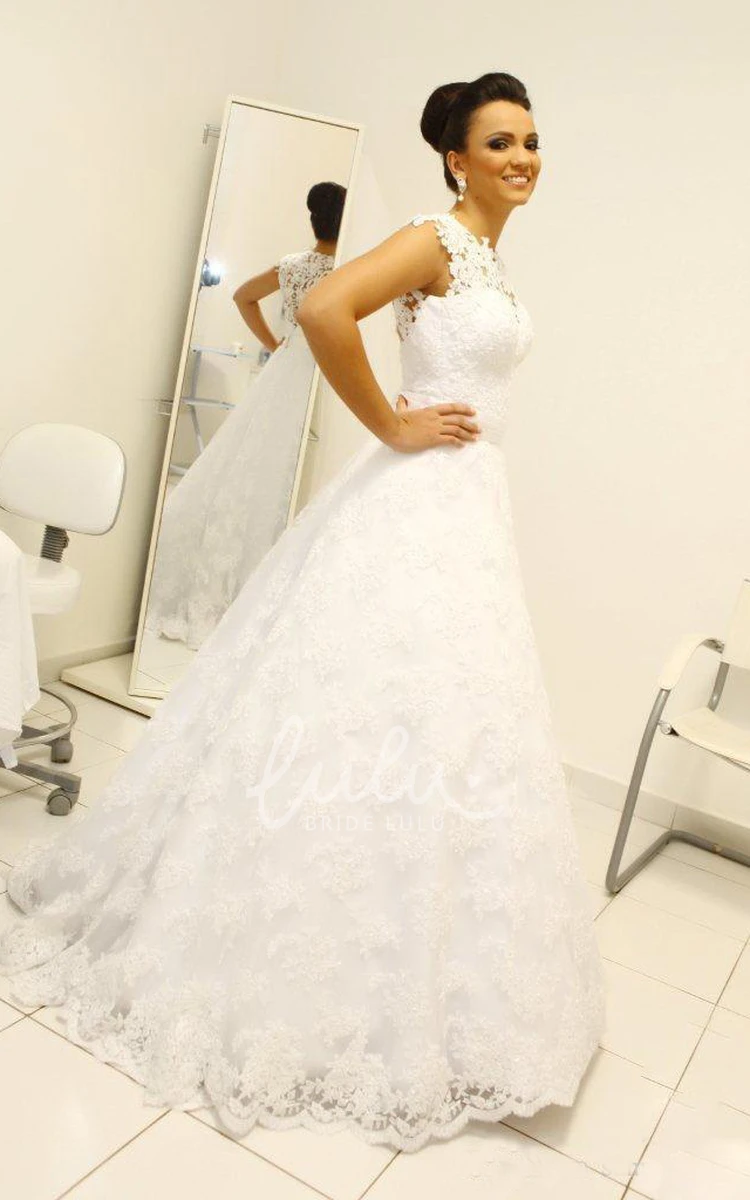 High Neck Lace A-line Wedding Dress with Button and Zipper