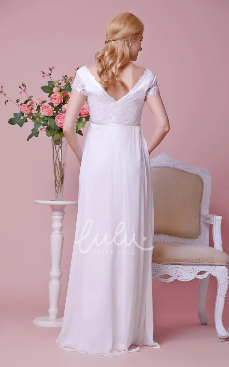 Lace Bodice V-Neck Maternity Wedding Dress A-Line Chiffon