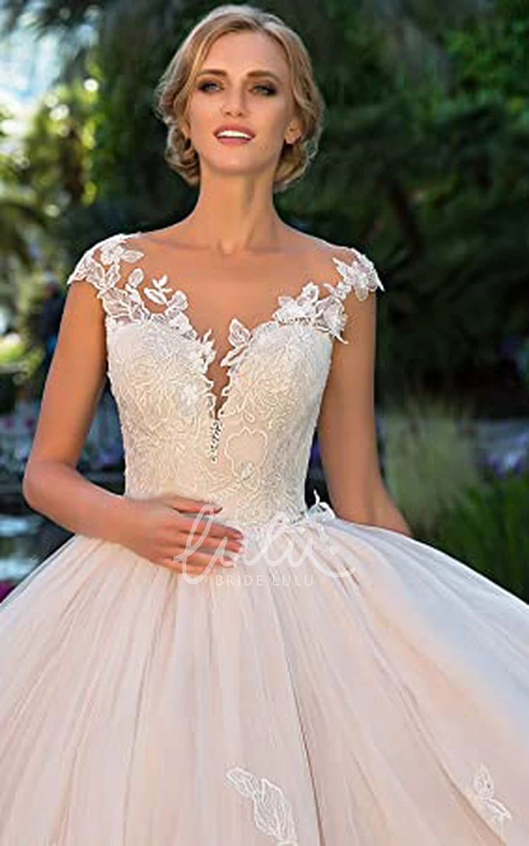 Organza V-neck A-Line Applique Wedding Dress Garden Romance Simple