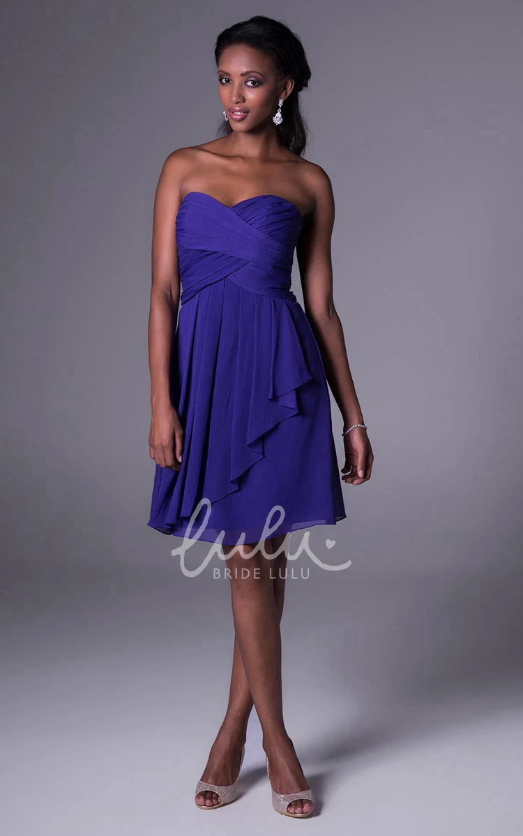 A-Line Sweetheart Draped Chiffon Bridesmaid Dress with Short Sleeves