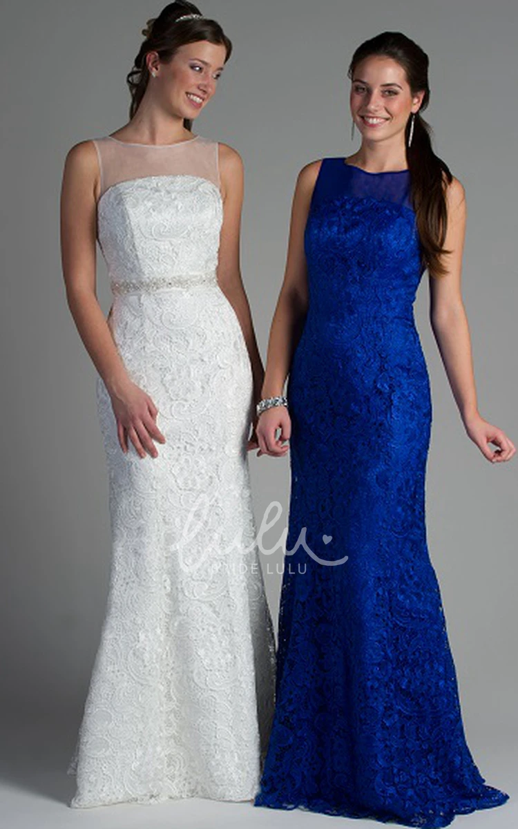 Sleeveless Lace Illusion Sheath Bridesmaid Dress Elegant Bridesmaid Dress