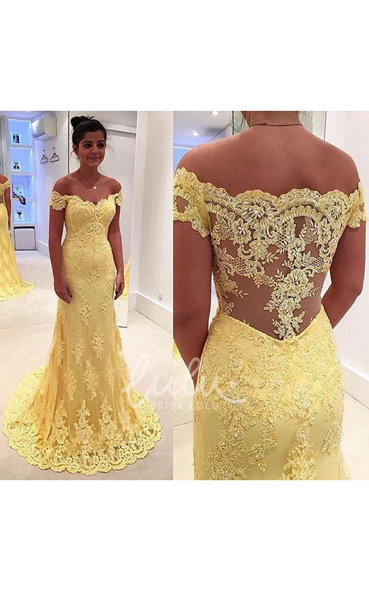 Off-the-shoulder Mermaid Yellow Lace Evening Dress