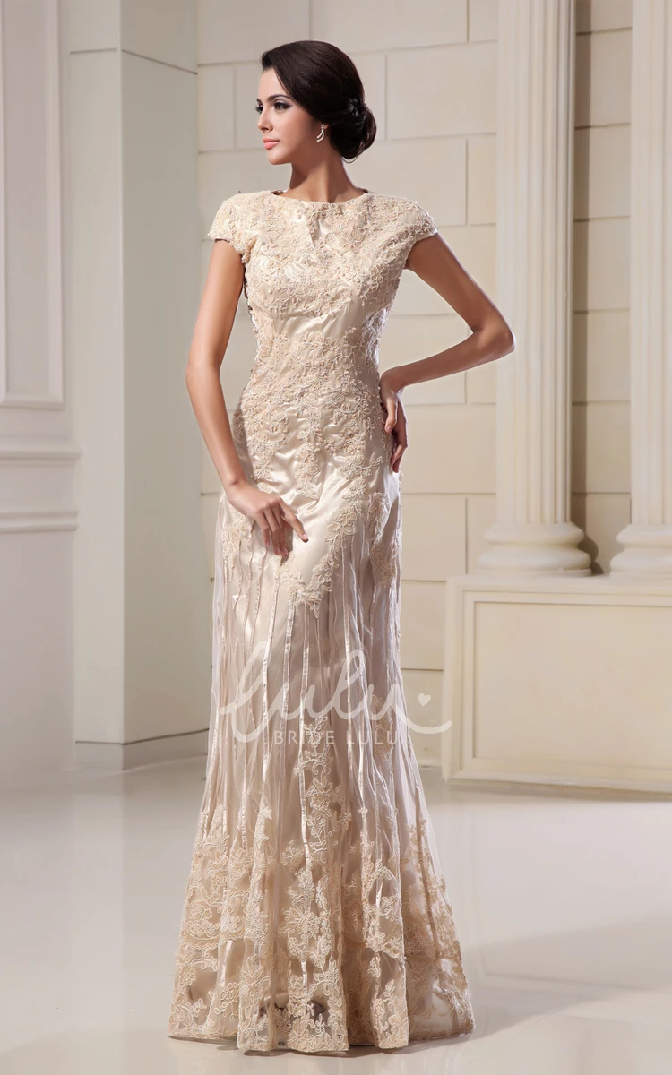 Lace Applique Maxi Dress Romantic High-Neck Column