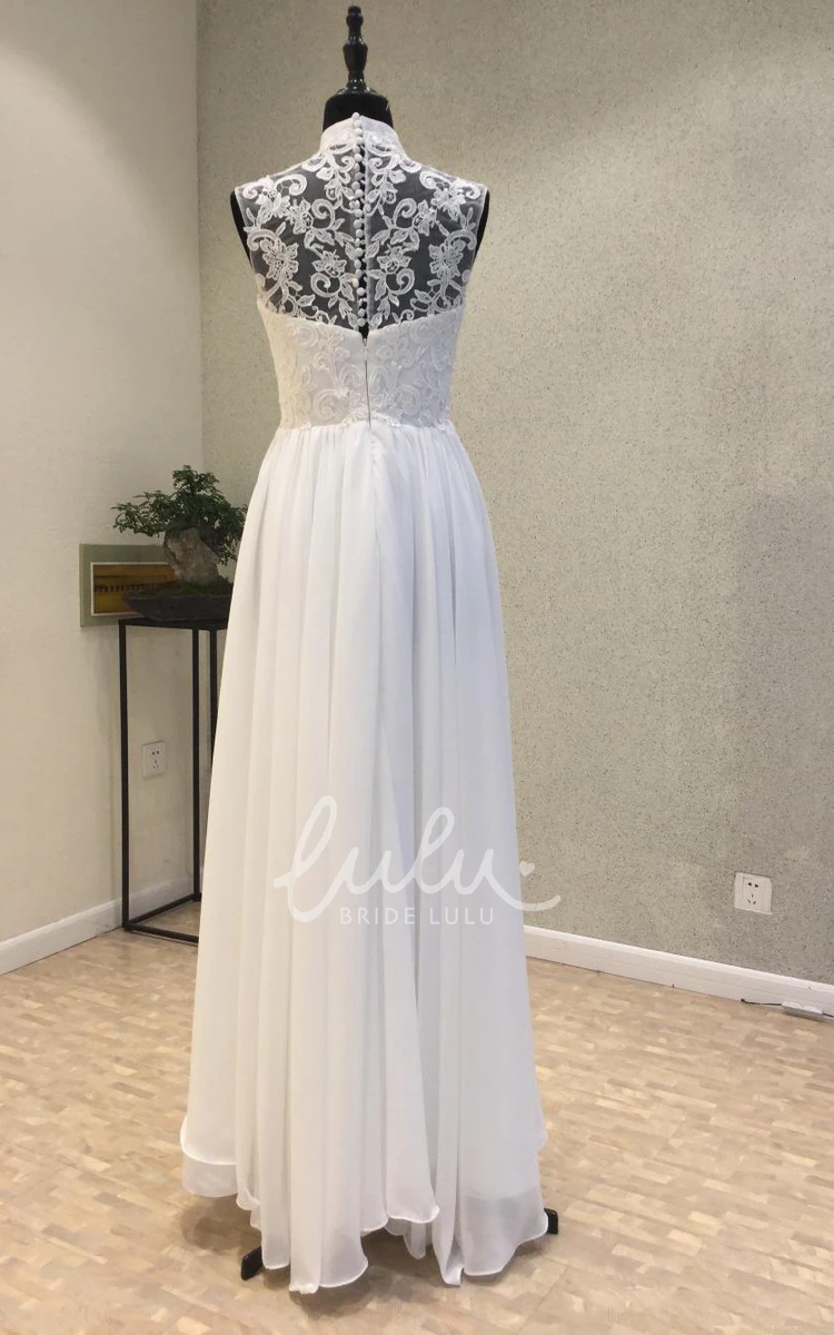Chiffon Sheath High-neck Sleeveless Wedding Dress Elegant Garden Style