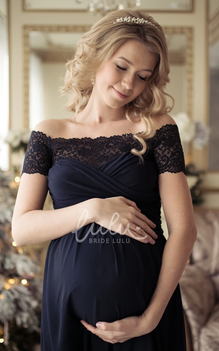Off-the-shoulder Lace Ruched Maternity Bridesmaid Dress in Chiffon