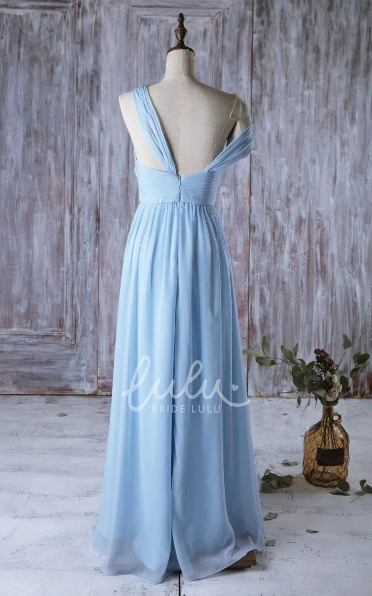 Off-Shoulder Empire A-line Chiffon Prom Dress with One-Shoulder Detail