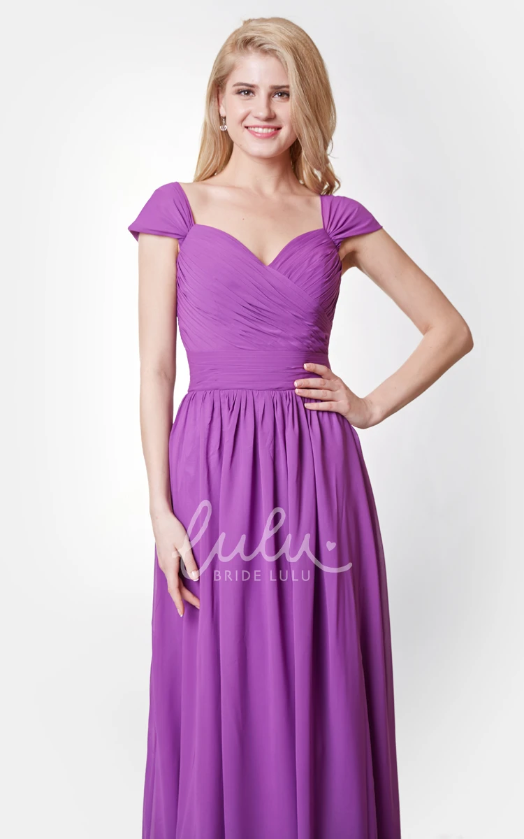 Graceful Cap Sleeve Chiffon Bridesmaid Dress with Spaghetti Straps