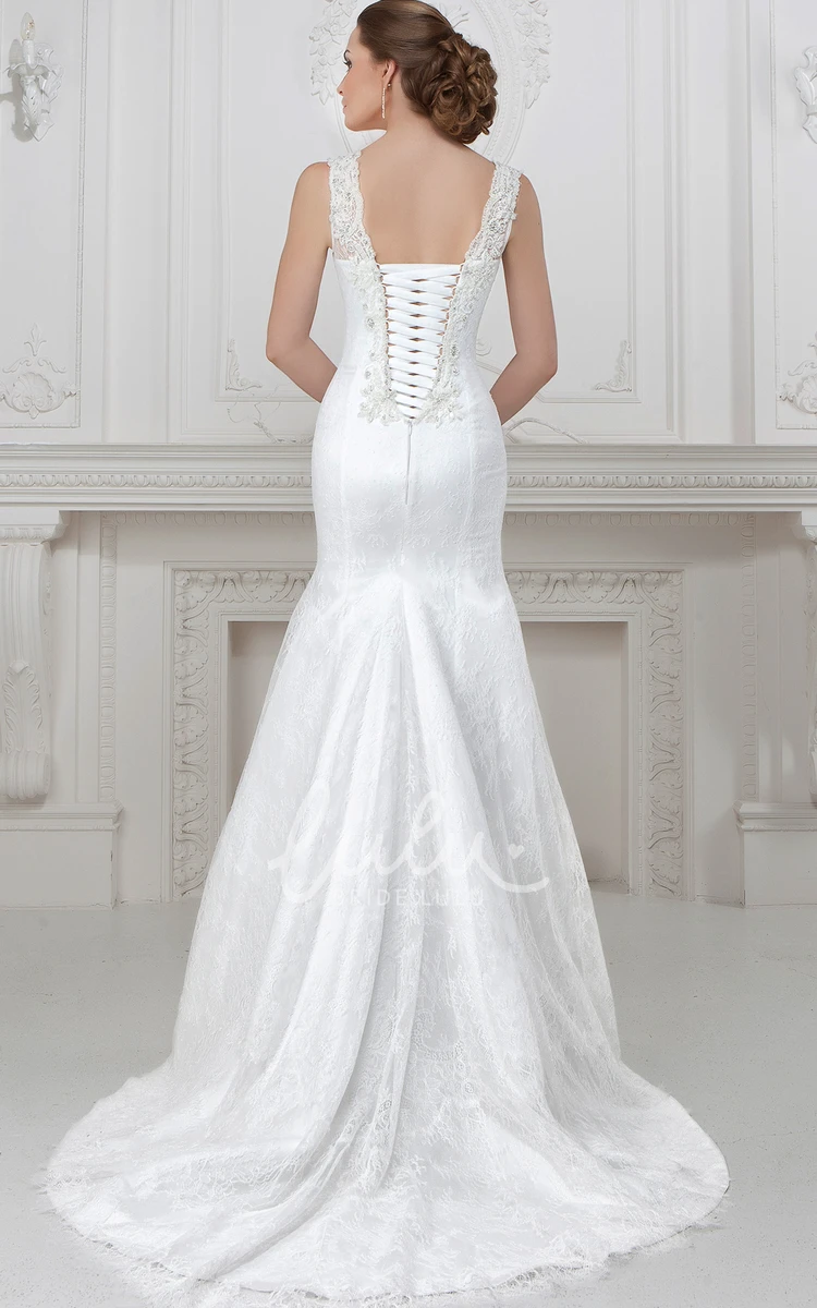 Jewel-Neck Mermaid Wedding Dress with Lace and Satin Sleeveless Floor-Length