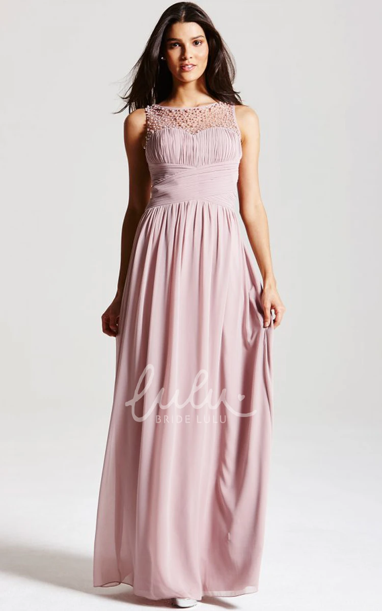 Bateau Neck Chiffon Bridesmaid Dress with Beading and Straps