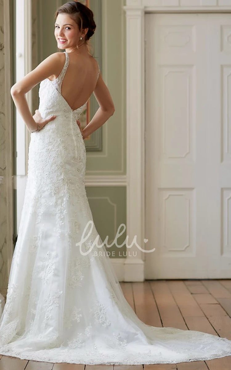 Mermaid Appliqued Lace Wedding Dress with Deep-V Back Sophisticated and Glamorous