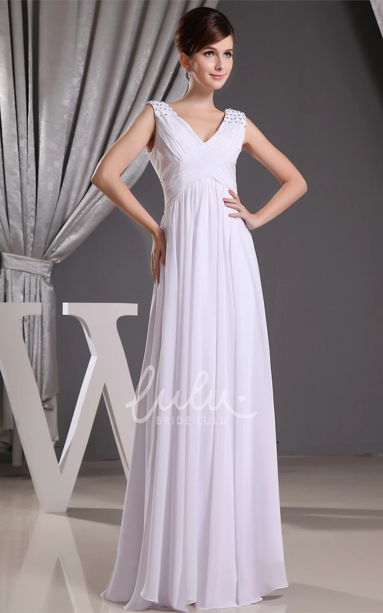 Beaded Empire Waist Long Wedding Dress with Caped Sleeves