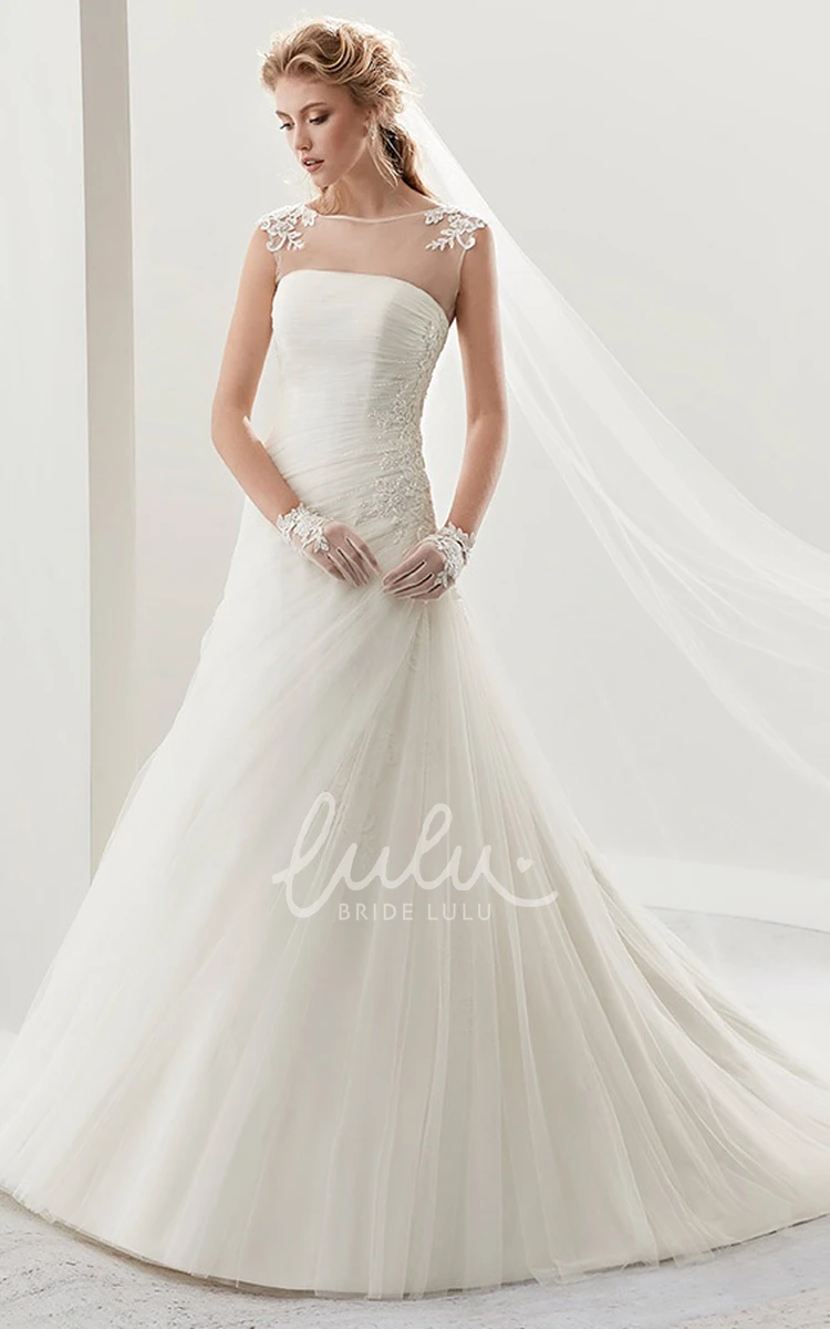 Bridal Gown with Cap Sleeves Pleats and Side Draping