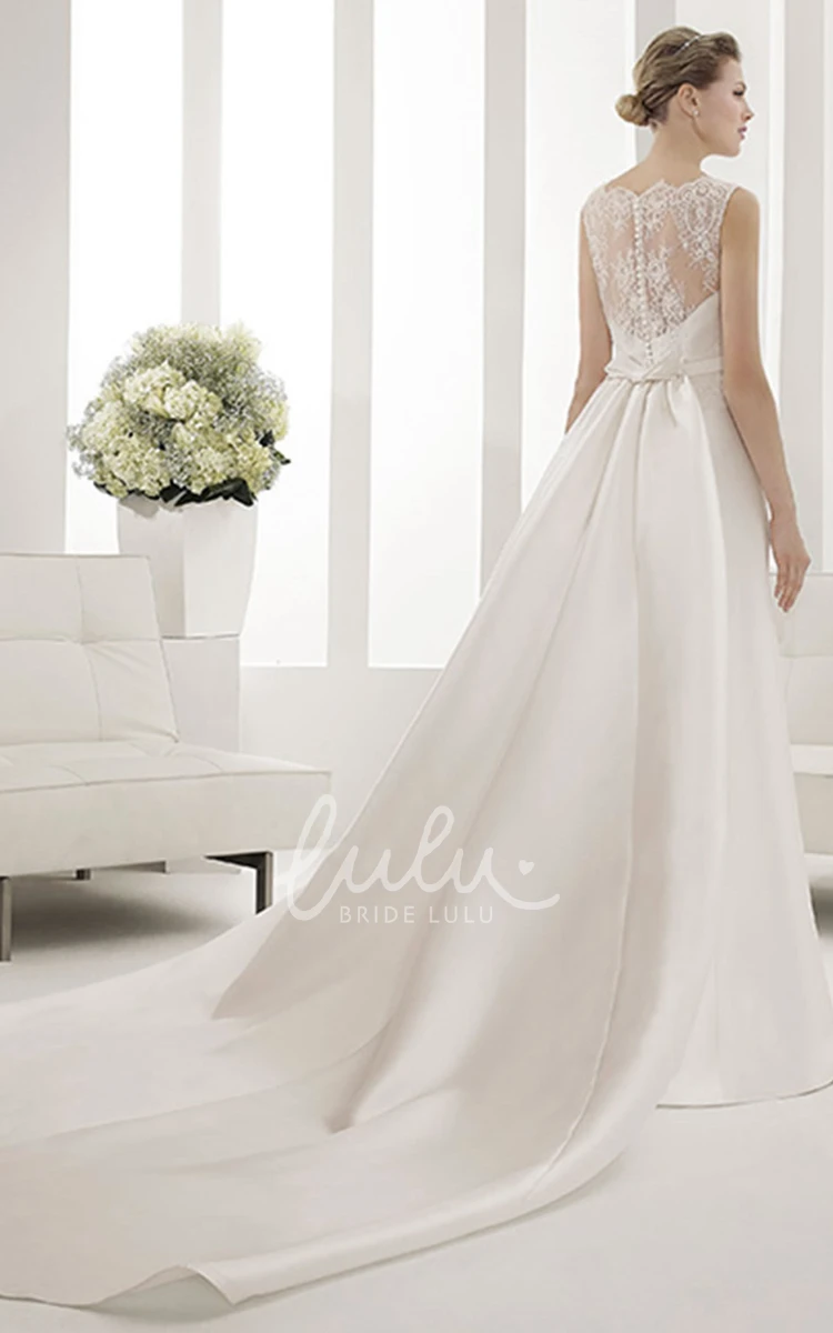 Satin Sheath Wedding Dress with Lace Top and Belt
