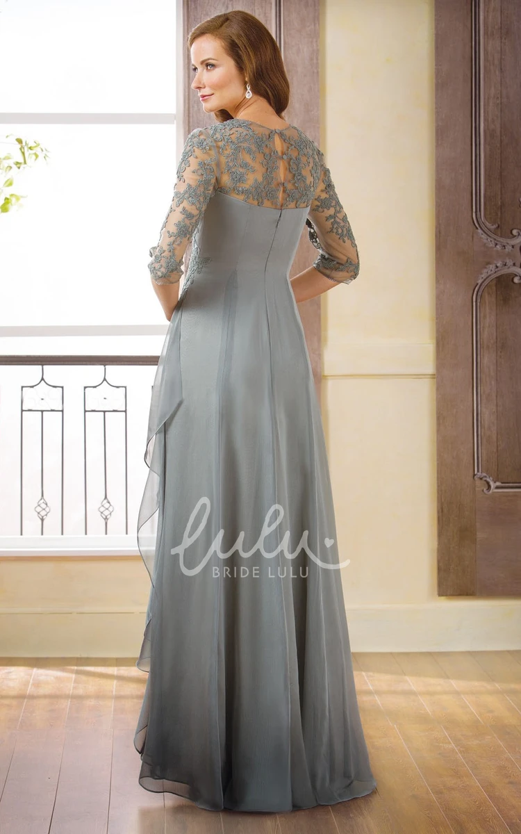 Appliqued 3-4 Sleeved Long Gown Flowy Formal Dress