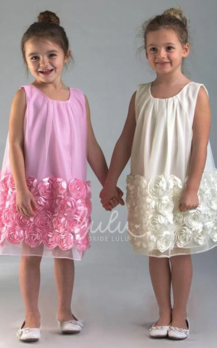 Floral Tulle and Satin Flower Girl Dress Midi Length